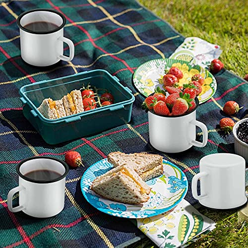 Teamfar Coffee Mug Set Of 4, Enamel Mug 12 Oz White Enamel Camp Mugs Vintage Mug Drinking Tea Cups For Camping Picnic Home Use, Non Toxic & Portable, Easy Clean #TOP6
