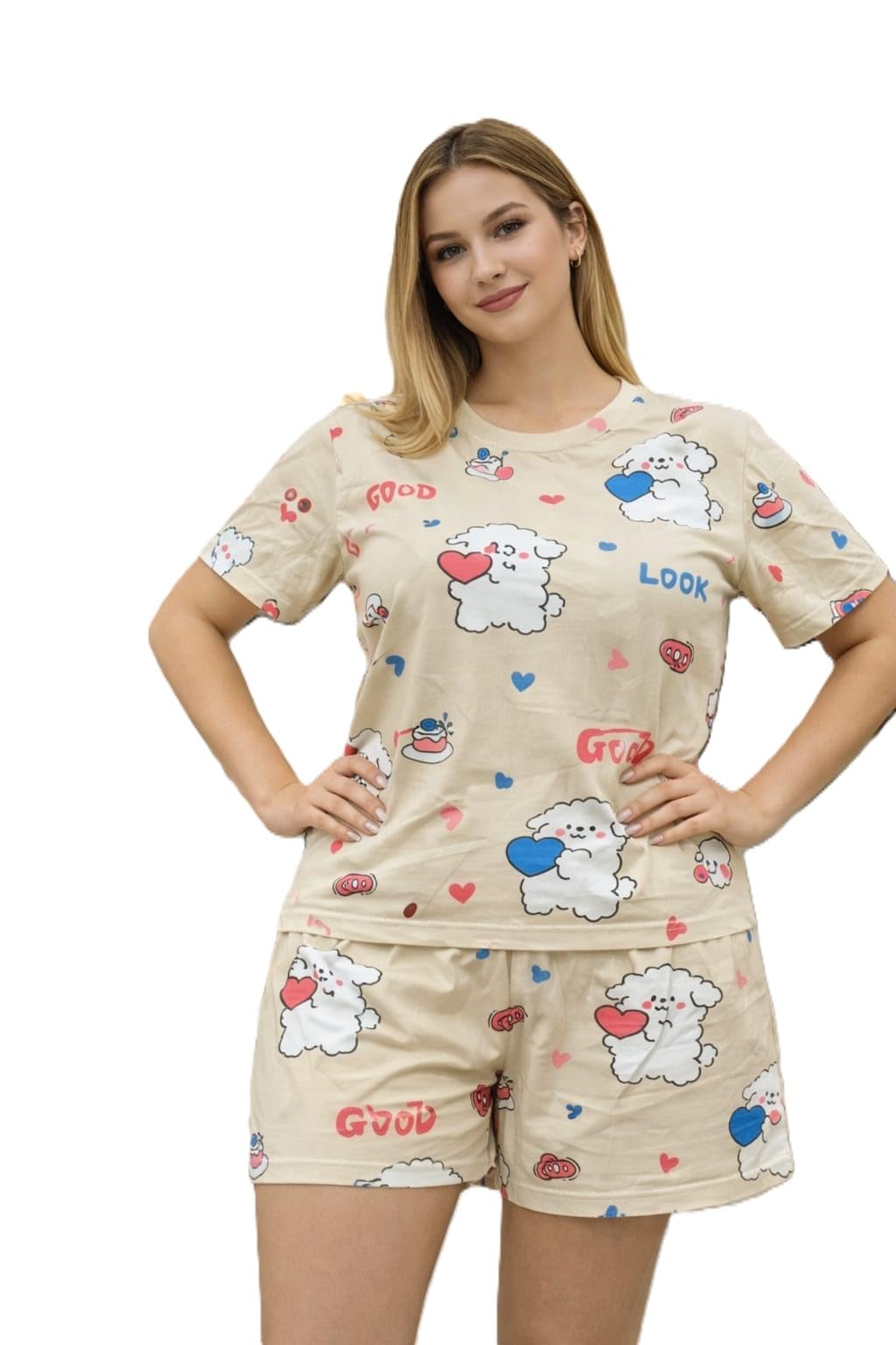 Short Pyjama Set | Women’s Hosiery Nightwear Set | Round Short Sleeve T-Shirt & Shorts Co-ord Night Suit | Soft & Comfortable Homewear-image-6