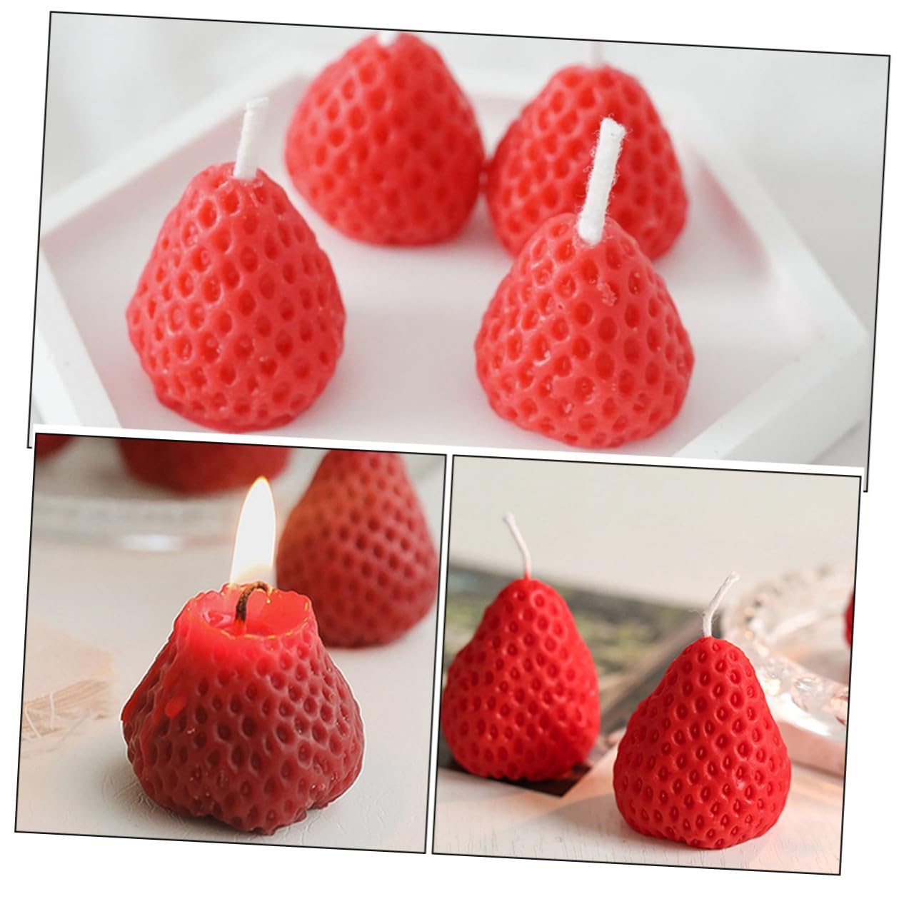 DECHOUS Set 9 Candele Profumate Sagomate Fragola, Candele Decorative per Matrimonio e Compleanno, Decorazioni per Festa e Casa, Profumazione Delicata e Atmosfera Rilassante