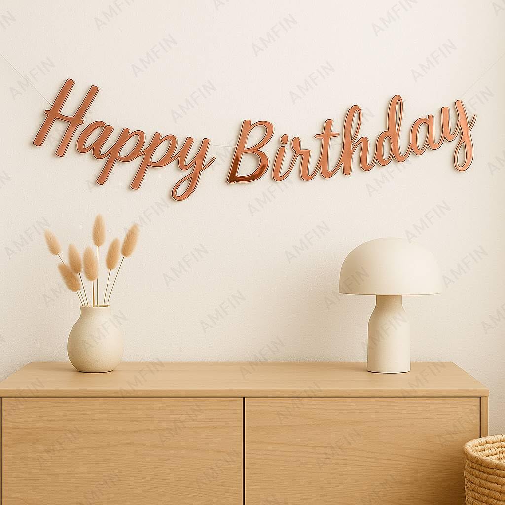 AMFIN Happy Birthday Banner With Name/happy birthday banner for girls (Rose Gold)
