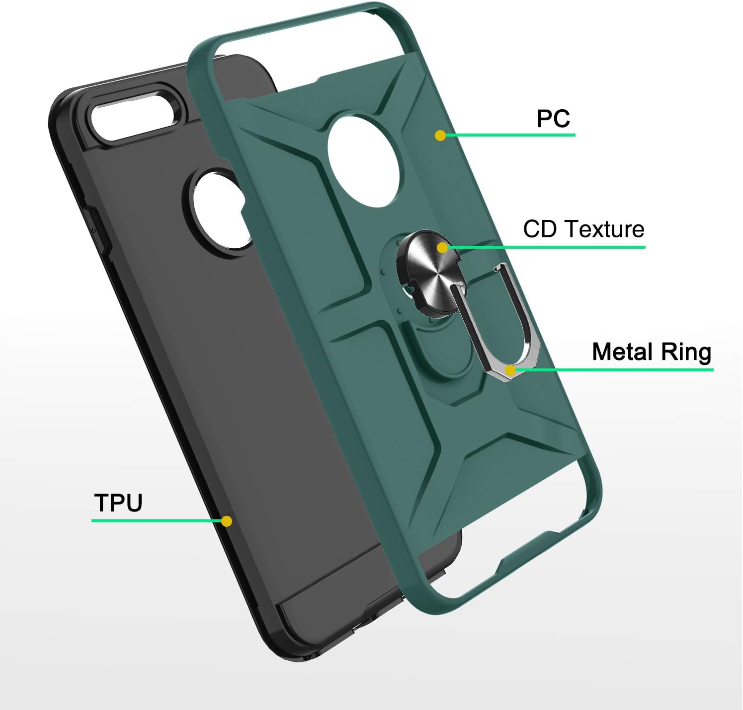 Compatible for iPhone 8 Plus Case, iPhone 7 Plus Case with HD Screen Protector, Atump Magnetic Ring Kickstand [Military Grade] Protective Phone Case for iPhone 8/7/6/6s Plus, Midnight Green