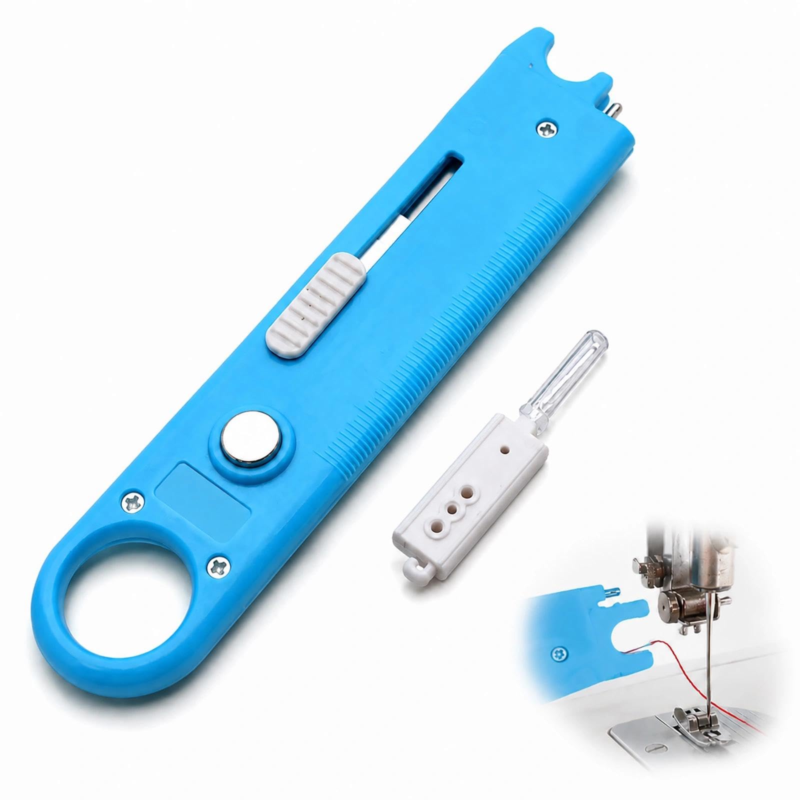 BOHUIMYI 3-in-1 Sewing Needle Threader, Portable Blue