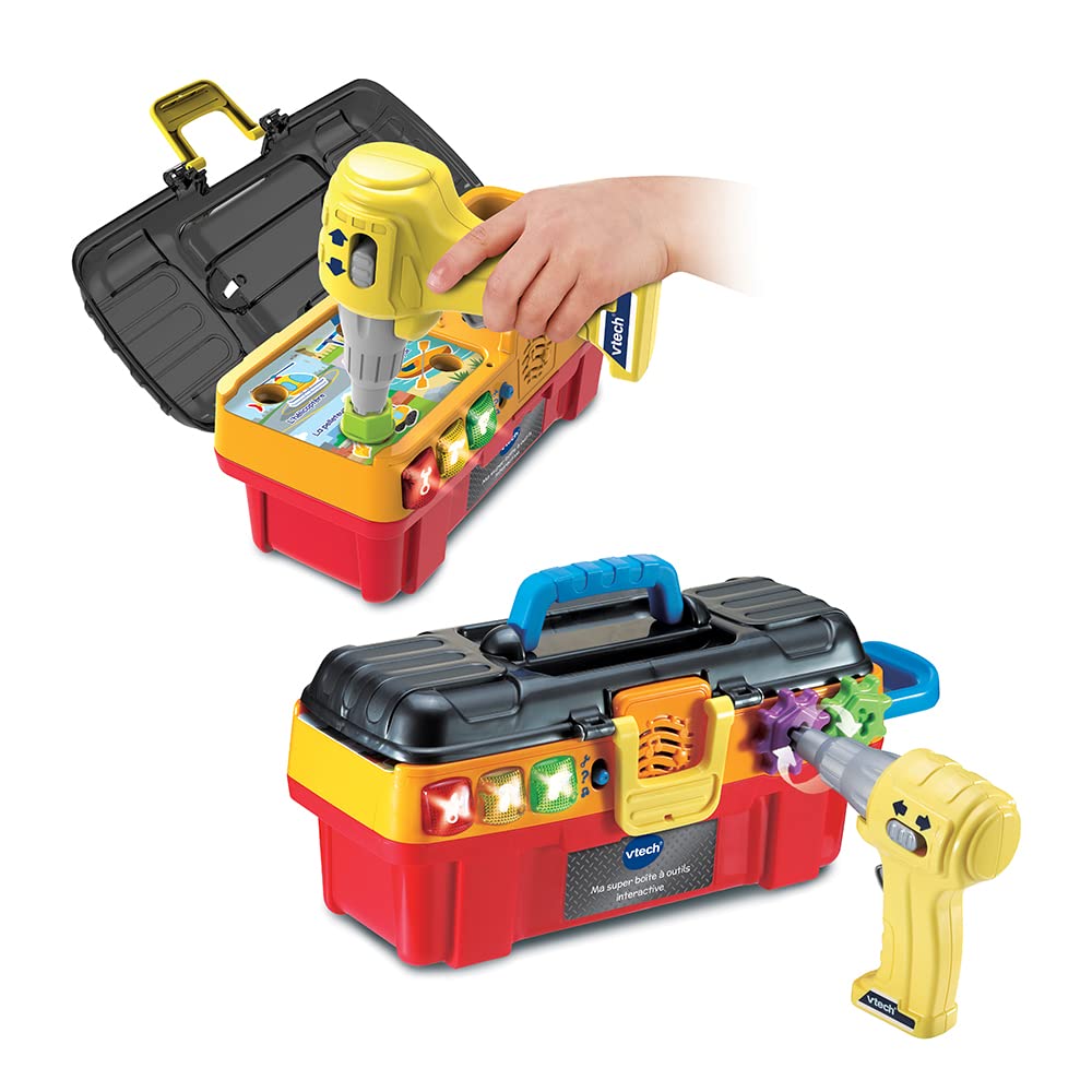 VTech - Ma Super Boîte à Outils Interactive, Caisse à Outils Enfant Éducative avec Ceinture Porte-Outils, 11 Pièces et Accessoires de Jeu, Cadeau Enfant de 2 Ans à 5 Ans - Contenu en Français