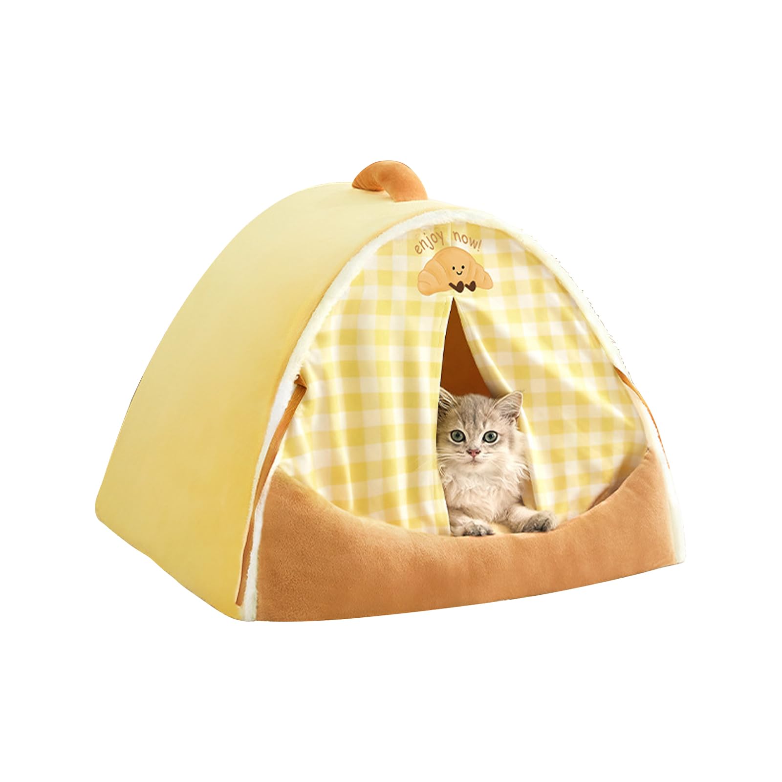 Galatée Maison pour Chat, Lit Igloo pour Chat Chaud Et Confortable, Lit pour Animaux De Compagnie Amovible Et Lavable, Nid pour Chien Mignon avec Coussin Amovible(L, Jaune)