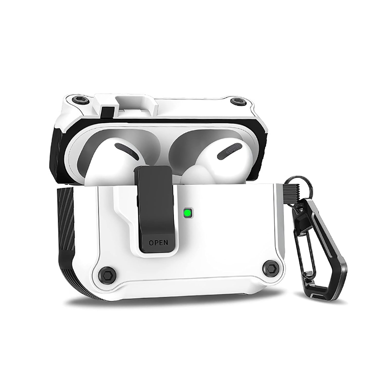 Tazweeq Protective Case for AirPods Pro 2nd & 1st Generation, Full Drop Protection, Auto-Pop-up Lid, Compatible with USB-C/Lightning Cable - White