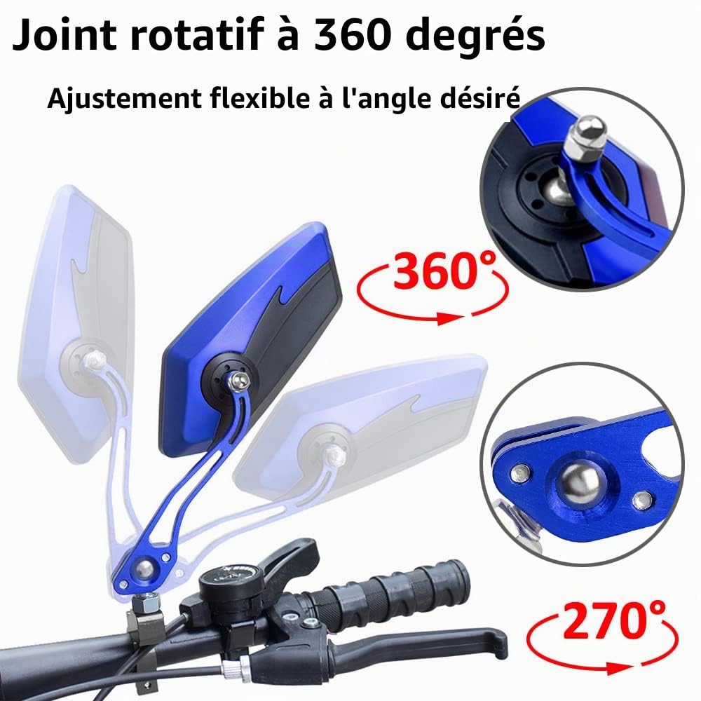 ETOPARS 1 Paire 10mm 8mm Rétroviseurs de Moto Universels Bleu Rétroviseur de Guidon d'extrémité Moto Rétroviseurs Latéraux Rotation Réglable Scooter avec 7/8" Montage