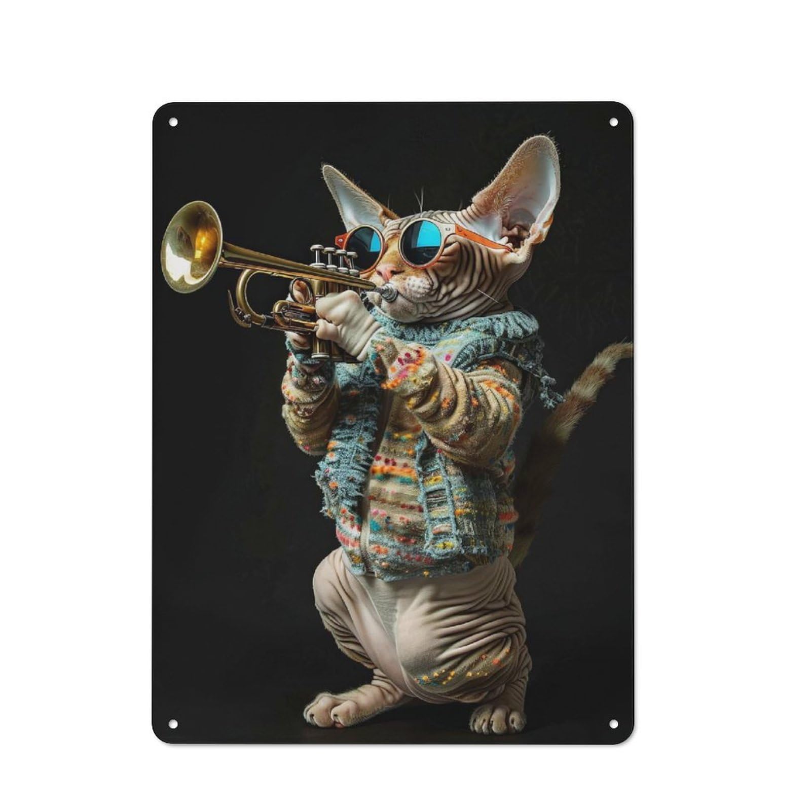 Junmoney Style-22 Metal Wall Sign 40X30cm Featuring Devon Rex Trumpet For Café Or Home Bar, A Decorative Gift For A Newly Furnished Café And Home Bar