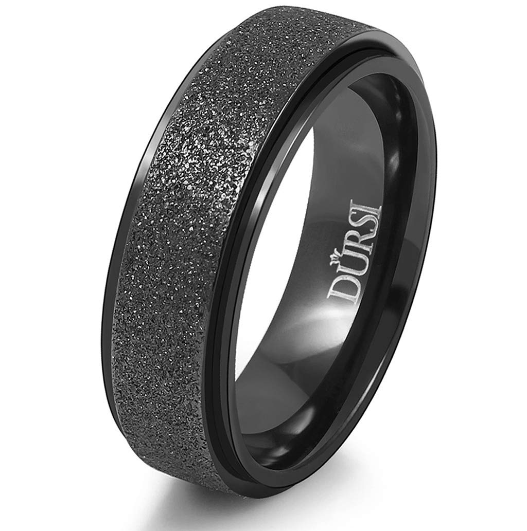 DURSISpinner Ring for Women Men Fashion Stainless Steel Fidget Ring for Anxiety Ring (Black 6mm, 4)