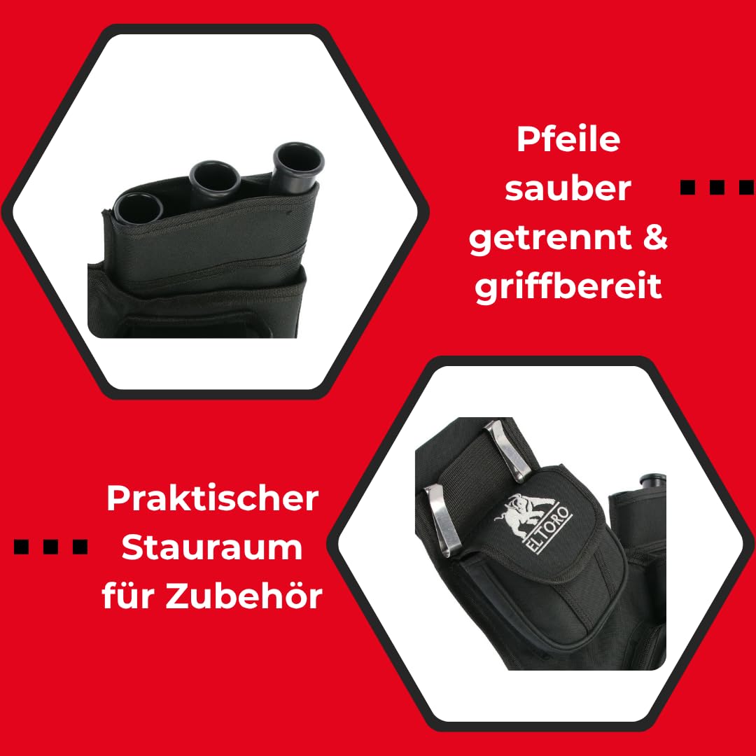 elToro Seitenköcher Sys Linkshand, Gürtelköcher für Bogenschießen | 3 Röhren für Pfeile, Köcher für Pfeil und Bogen, Bogensport Zubehör
