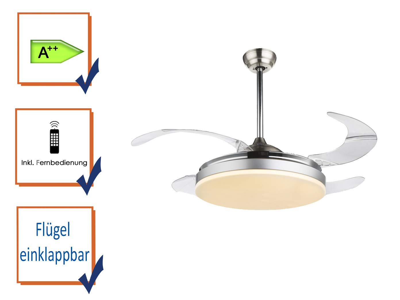Wentylator sufitowy 70 W LED Lampa oświetleniowa pilot zdalnego sterowania błotnik składany wentylator Globo 0350