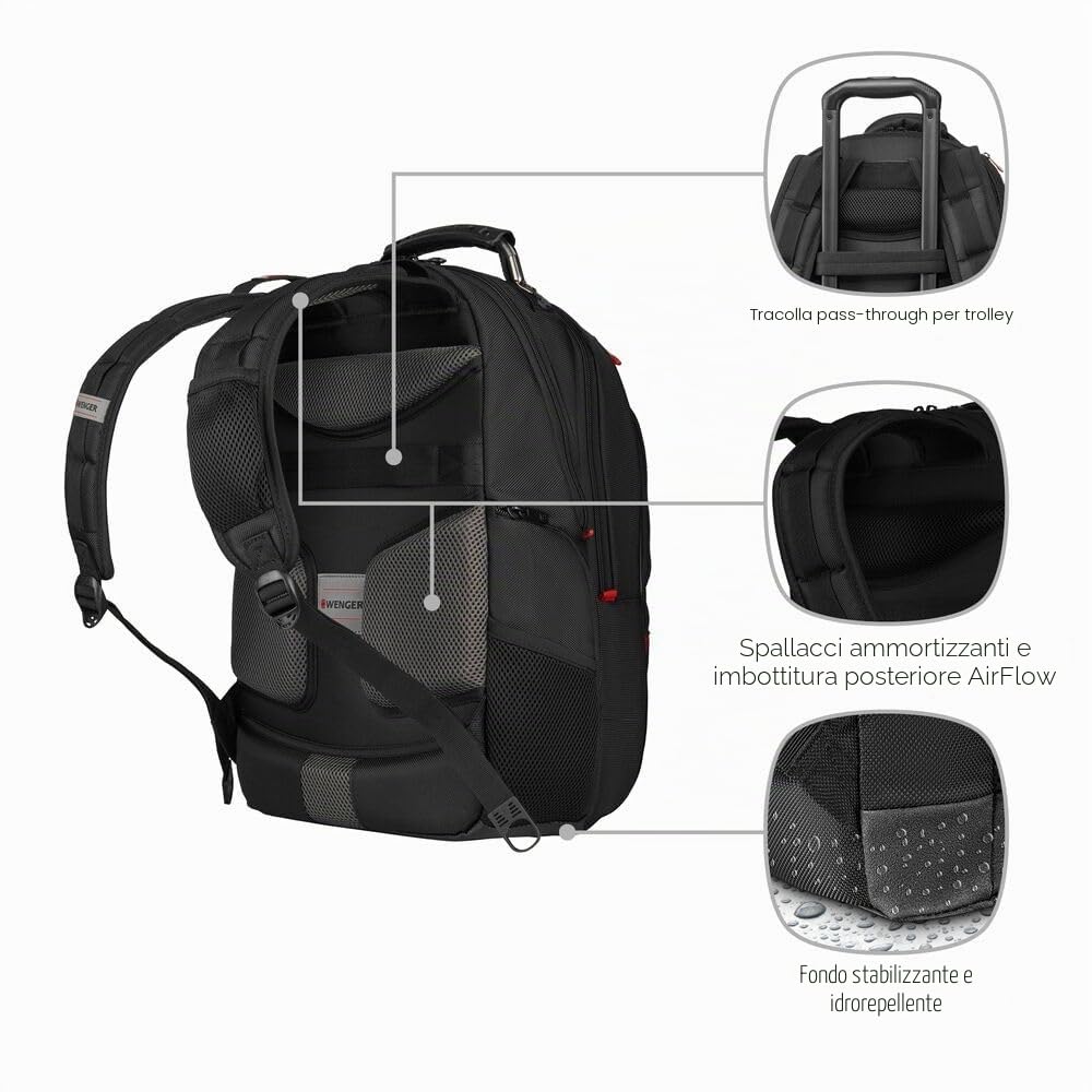 WENGER Zaino Porta PC Pegasus Deluxe, Notebook 14”-16”, Tablet 10”, 25 l, Uomo Donna, Ufficio Università Scuola Viaggi, Nero, 606492