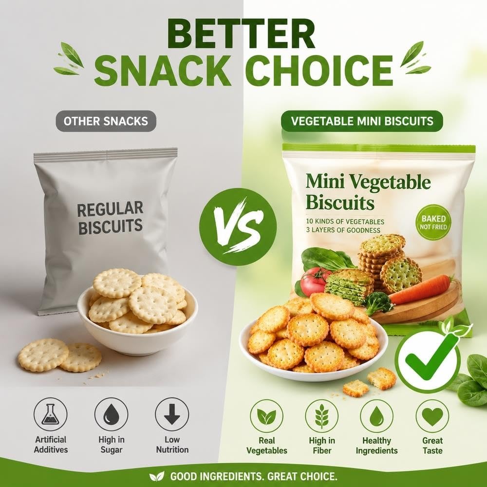 Mini galletas vegetales, snack crujiente al horno, 225 g*2