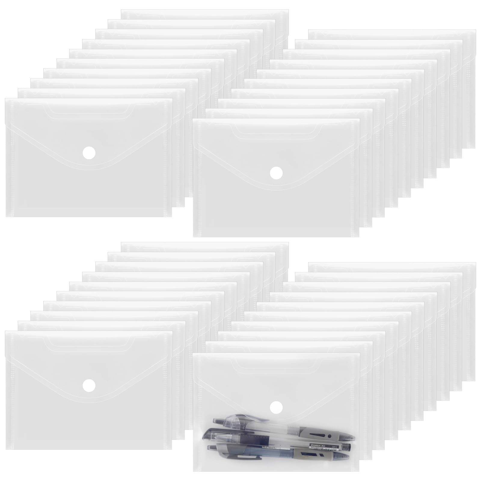 50 Stück Sichttaschen A6 Quer Transparent Natur, PVC A6 Dokumententasche mit Klappe und Klettverschluss für Akten, Karten, Rechnungen