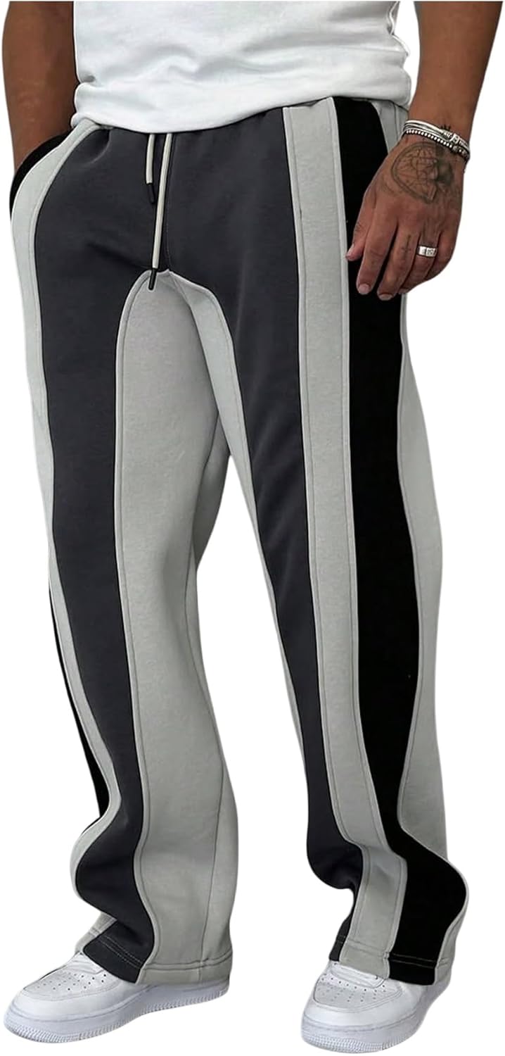SOLY HUX Men's Striped Color Block Sweatpants Drawstring Elastic Waist Baggy Straight Leg Pants with Pockets