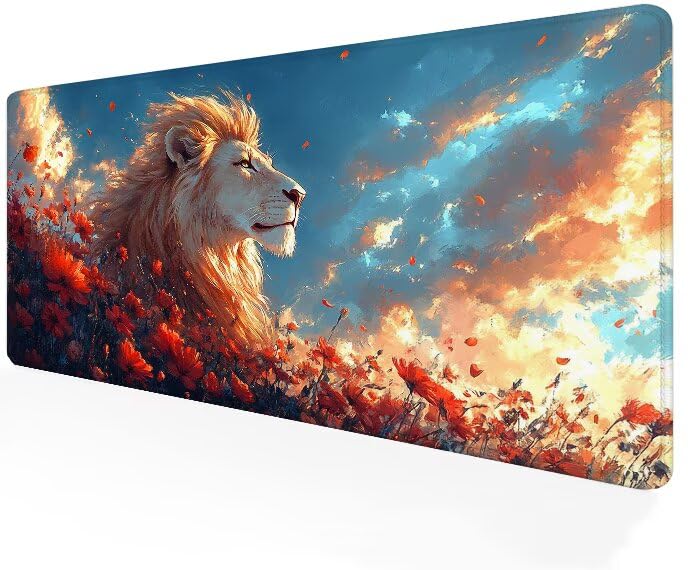 Tapis de souris grand format lion protège-bureau lavable pour le travail