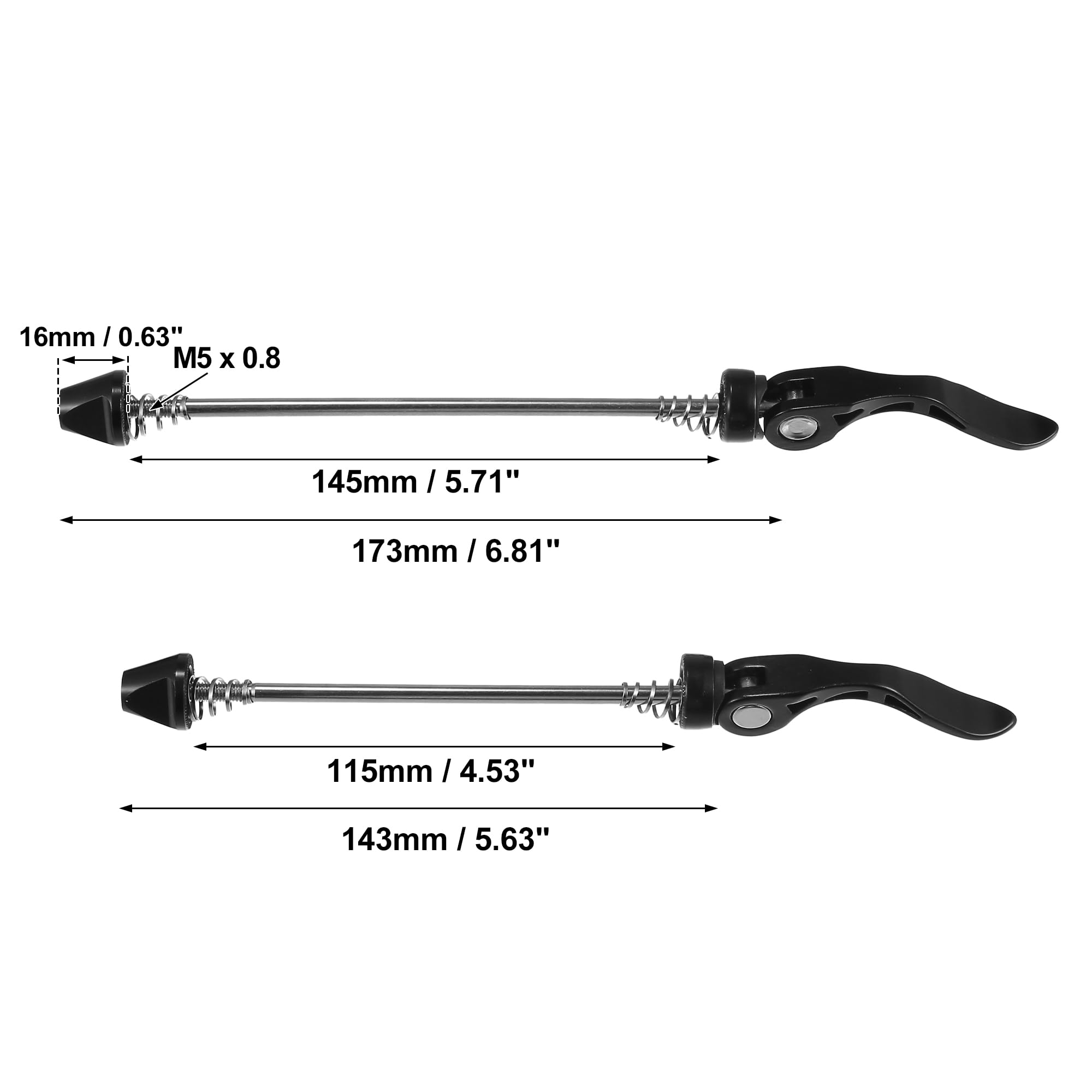 Motoforti 1 Coppia di Assi di Rilascio Rapido per Bicicletta Anteriore Posteriore 143mm 173mm Nero