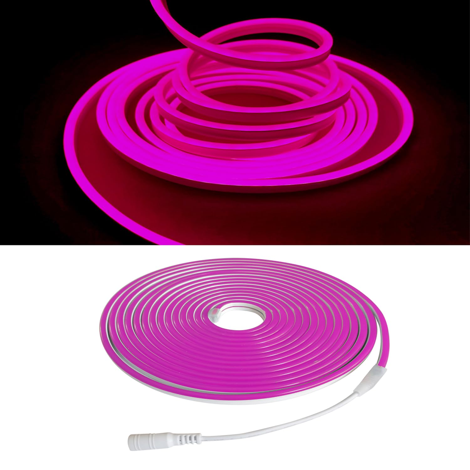 dobestyou Neonowa taśma świetlna LED, 5 m, różowa, 12 V, DC, 600 diod LED, SMD2835, wodoodporna, do dekoracji wnętrz i na zewnątrz, z zasilaczem