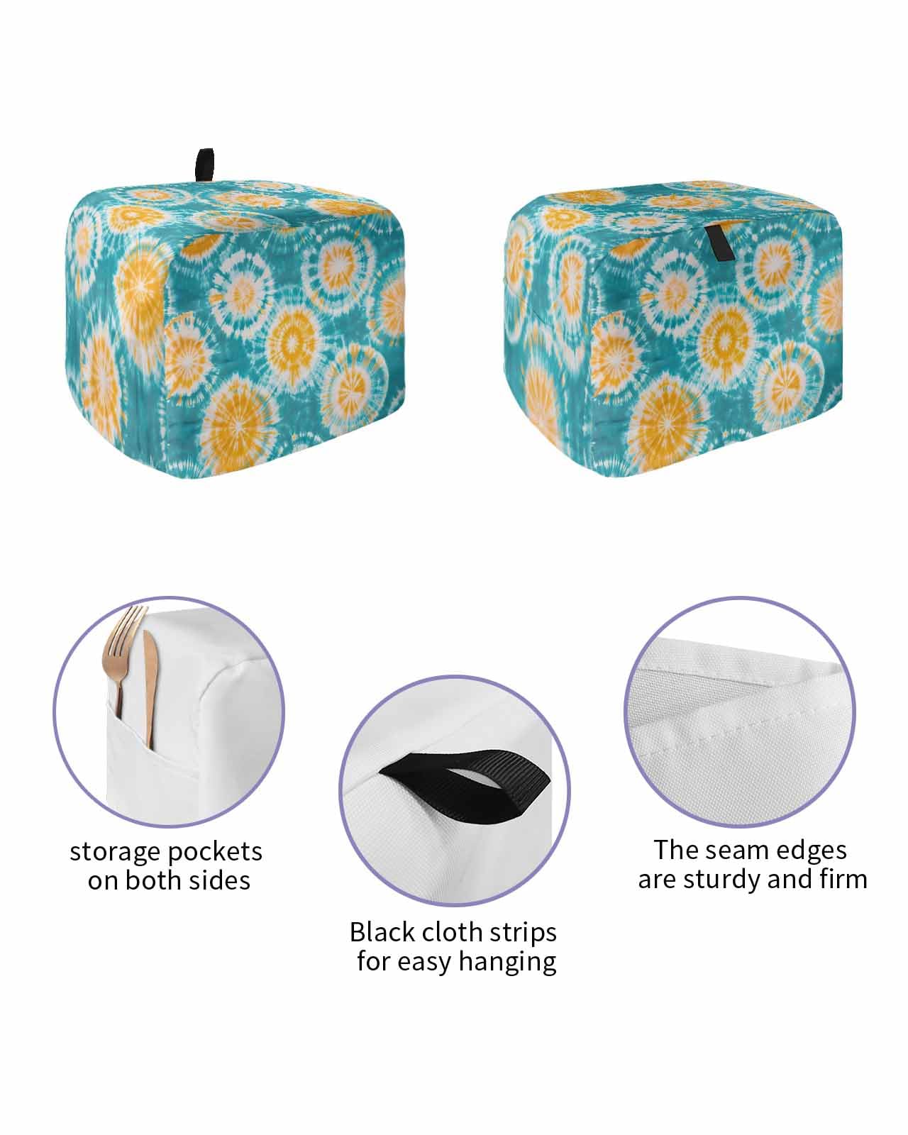 Teal Orange Tie-Dye Toaster Cover 2 Slice, Ethnic Modern Abstract Watercolor Dustproof Bread Machine Oven Cover with Storage Pockets, Fits Most Kitchen Toasters Protector