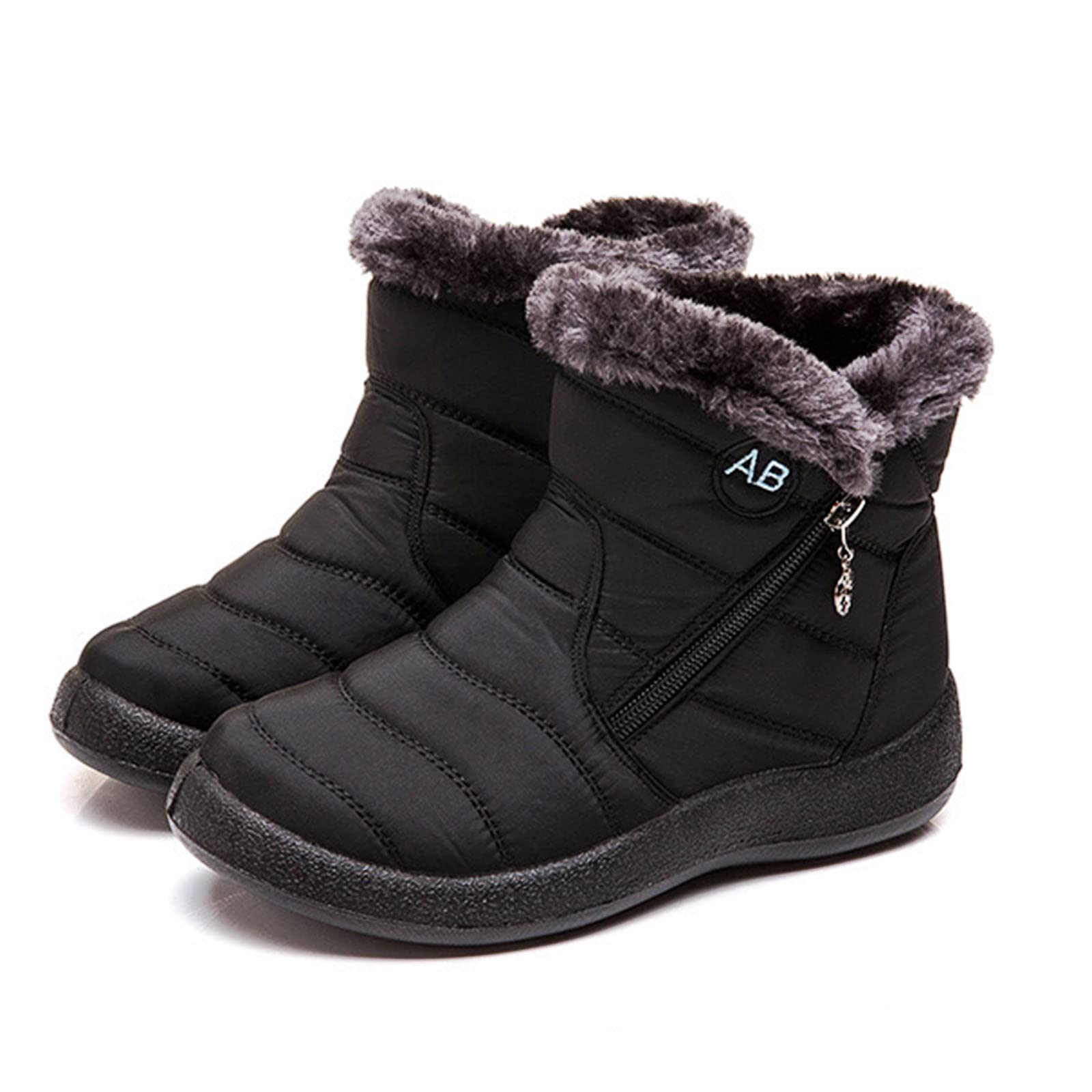 Zhffwomens Winter Snow Boots Fur Lined Warm Ankle Boots Side