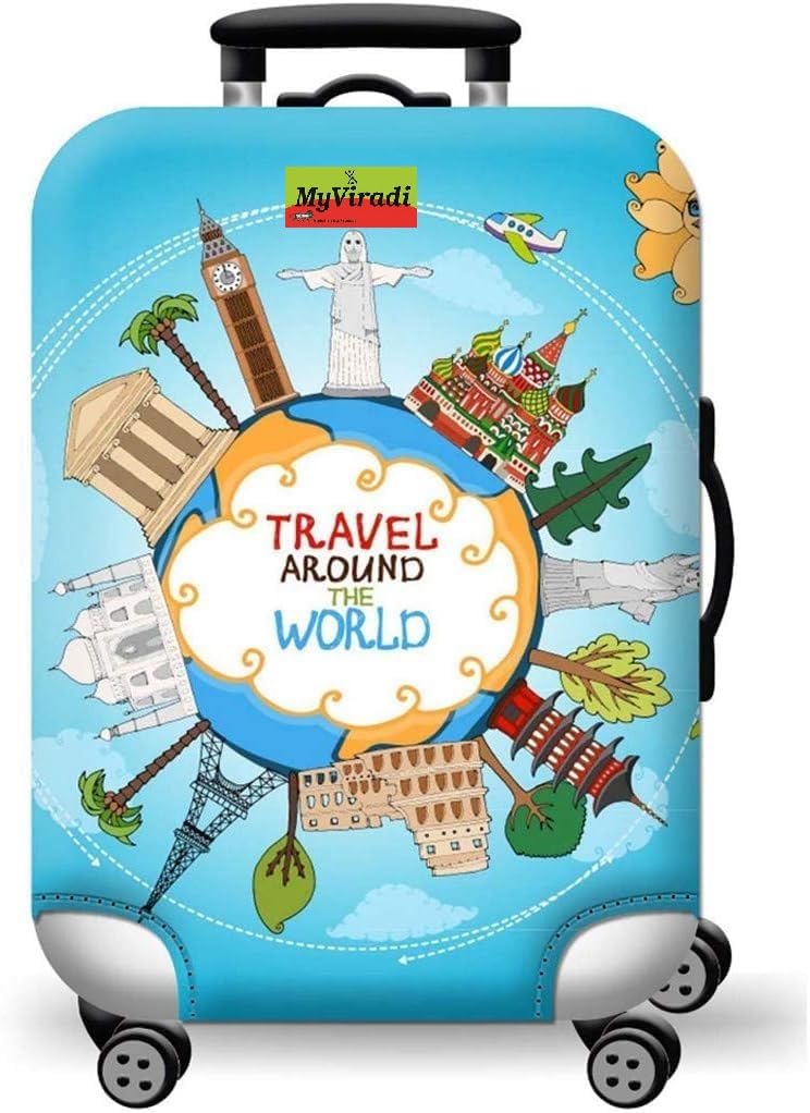 Trolley Printed Cover Luggage Bag Polyester | Trolley Bags | Suitcase | Travel | Protector | Printed | Washable| Anti-Scratch Blue (Blue, 55 CM)-image-29