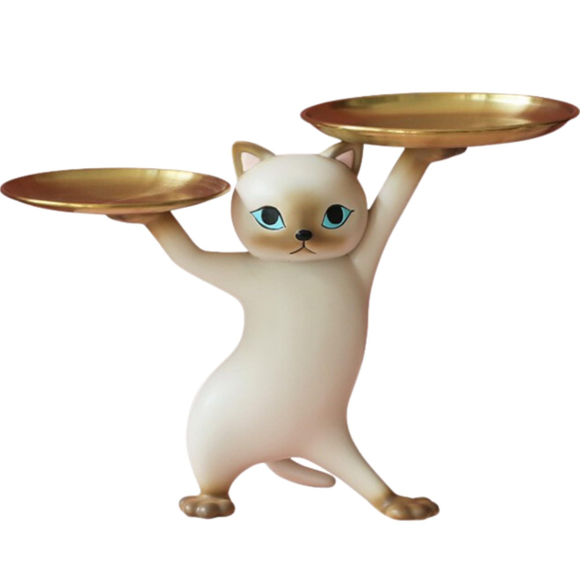 Elegante Katzenfigur Schlüsselschale für tischdeko - Skulptur Deko für Büro deko - deko Flur - Praktische Ablage für Schlüssel, Schmuck und Kleinigkeiten - Geschenk für Katzenliebhaber (Grau)