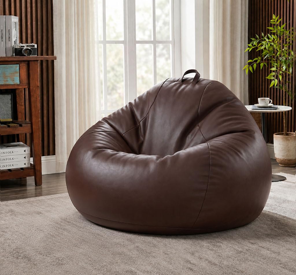 Sattva Classic 2XL Sofa Style Bean Bag Chair with Beans Filled | Faux Leather Bin Bags for Adults | Chair Style Beanbags with Beans Filling | Pre-Filled Beans Bag for Home & Office (Dark Brown)-picture-10