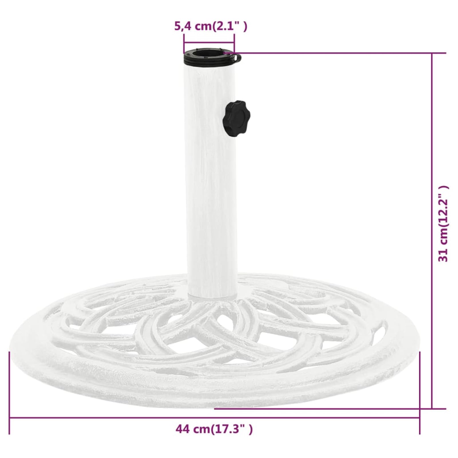 Socle de Parasol Blanc 44x44x31 cm Fonte,Pied De Parasol,Pied De Parasol Lourd,Pied De Parasol sur roulettes