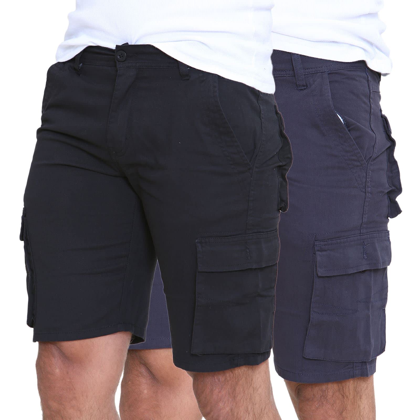 Westace Men's Black & Navy - Cargo Cargo Shorts Combat Twill Work Chino Knee Length Summer Pants Pockets Pack Of Two, 36W
