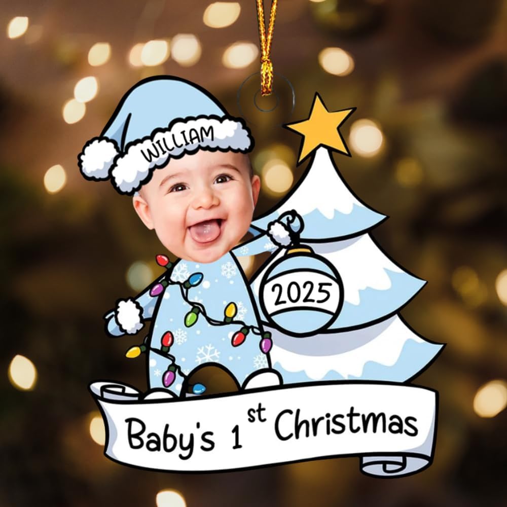 Baby's First Christmas - Personalized Photo Ornament, 1st Christmas Ornament 2025 with Photo Text, Personalized Babys First Christmas Ornament 2025 Girl Boy, Newborn Gifts for New Mom Dad - Image 1 of 7