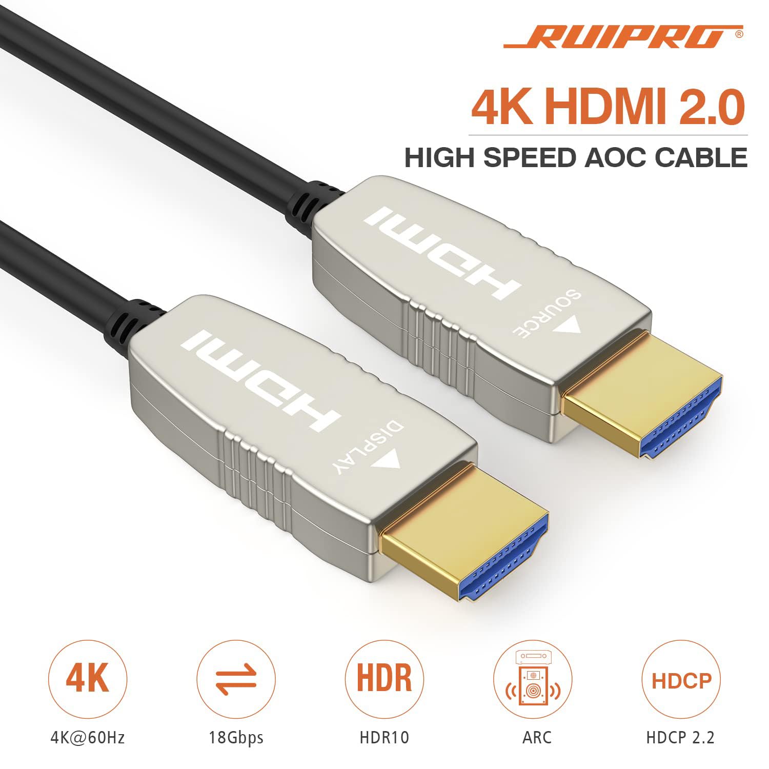 RUIPRO Fiber Optic Cable 4K HDMI 15 m 18Gbps 4K@60Hz ARC HDR10 HDMI Cable 2.0b Flexible Ultra Slim - 2