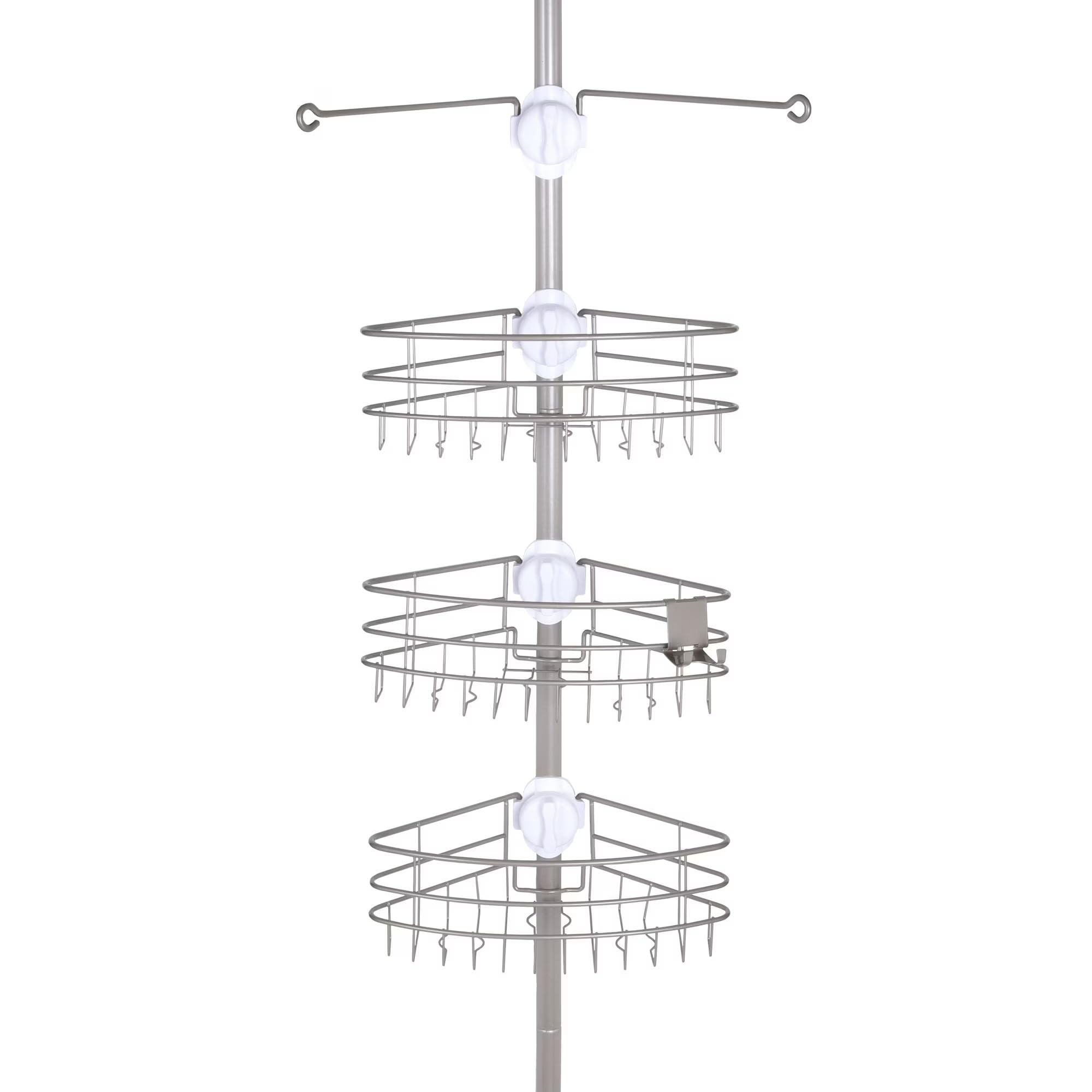 4-Way Adjustable Corner Shower Caddy Multi-Functional Pole Organizer Brushed Nickel Finish