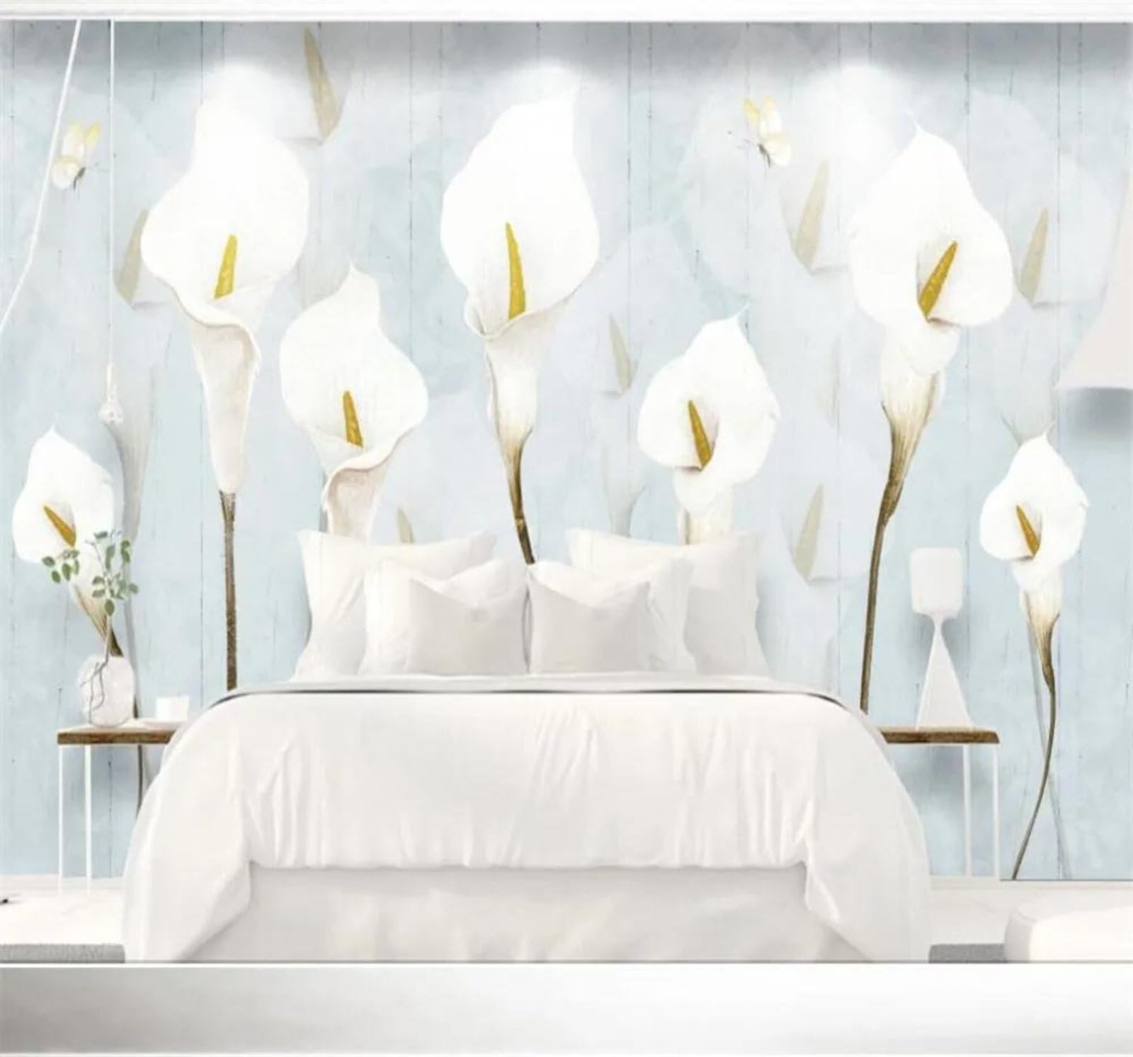 Tzxztt 400Cm×280Cm(B×H) Minimalist Fresh Beautiful Garden Lilies Modern 3D Wallpaper Premium Textured Silk Neutral Tones Material Ideal For Living Room Bedroom-400Cm×280Cm
