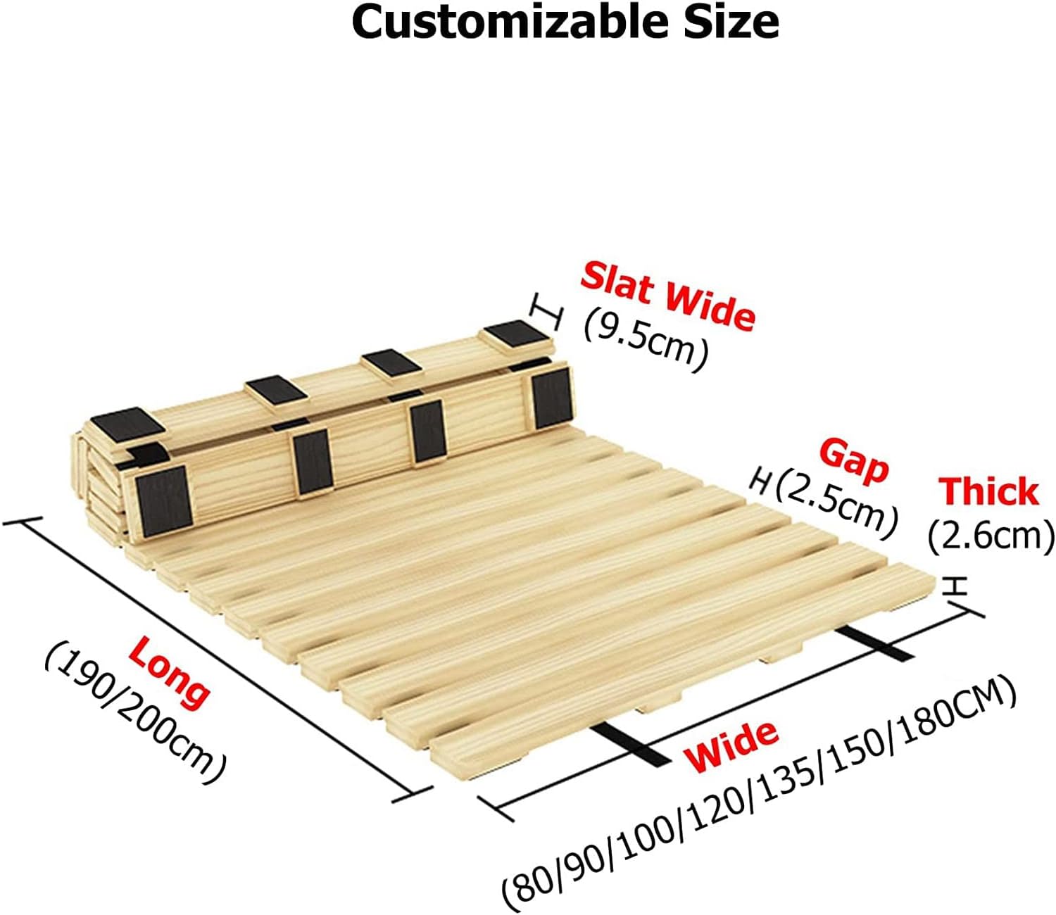 Sturdy Solid Pine Wood Bed Slats - Foldable Bunkie Board with Nylon Cord for Full Size Bed Frame (59x79in) - Durable Mattress Support for Home Bedroom Furniture