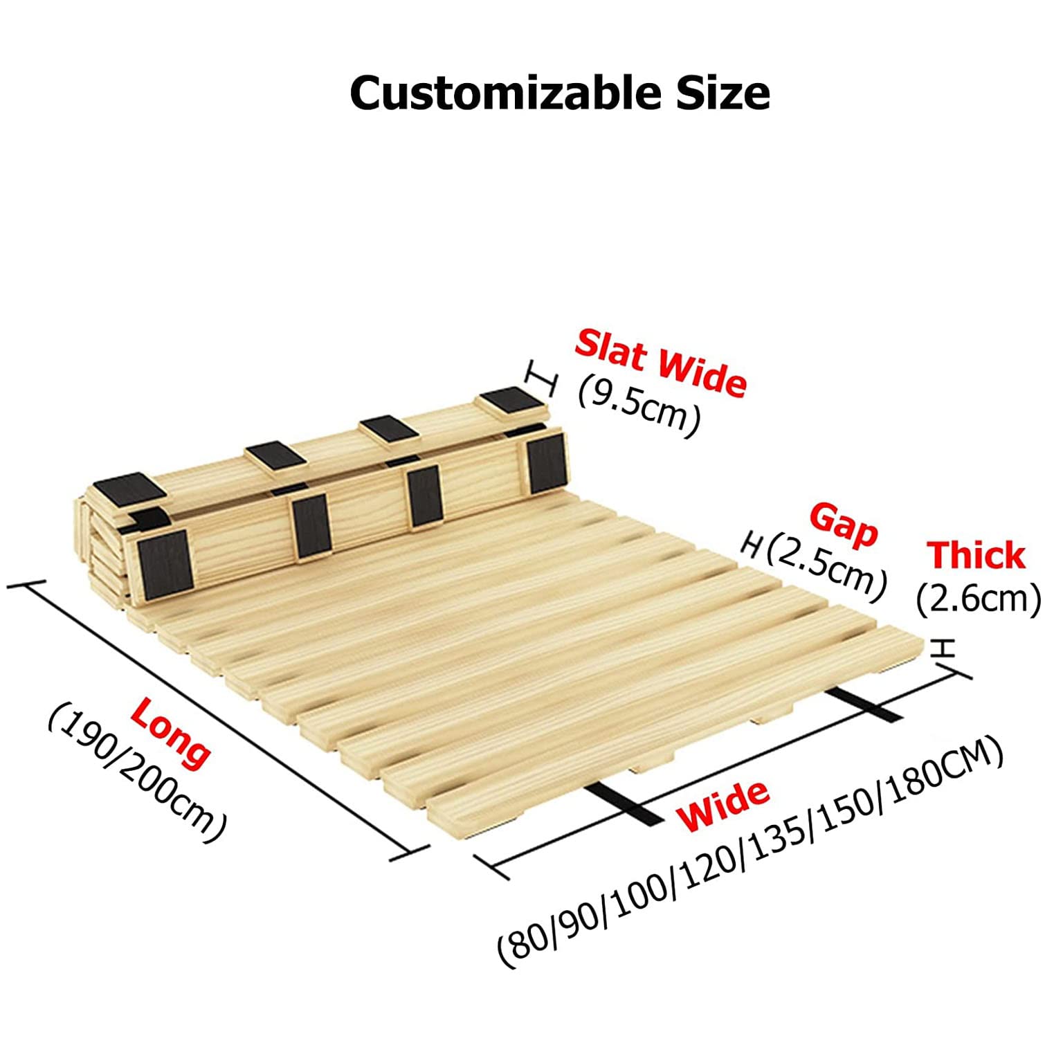 NIANXINN Somier Enrollable para Cama,Somier de Láminas con Listones Estructura Cama Plegable Base Madera de Pino,Accesorios de Cama de Dormitorio Interior Hogar,Personalizable (W70xL190cm(28x75in))