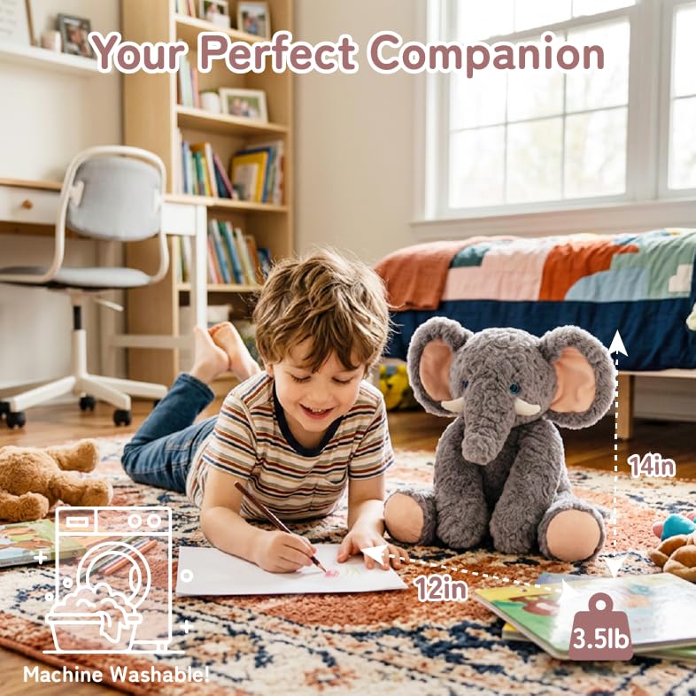 Image of Niuniu Daddy Weighted Stuffed Animal, 14 in 3.5 lbs, Elephant Calming Plush | Heavy sensory lap pad, lying body pillow for sleeping, machine wash, huggable plushies, soothing gift for kids and adults