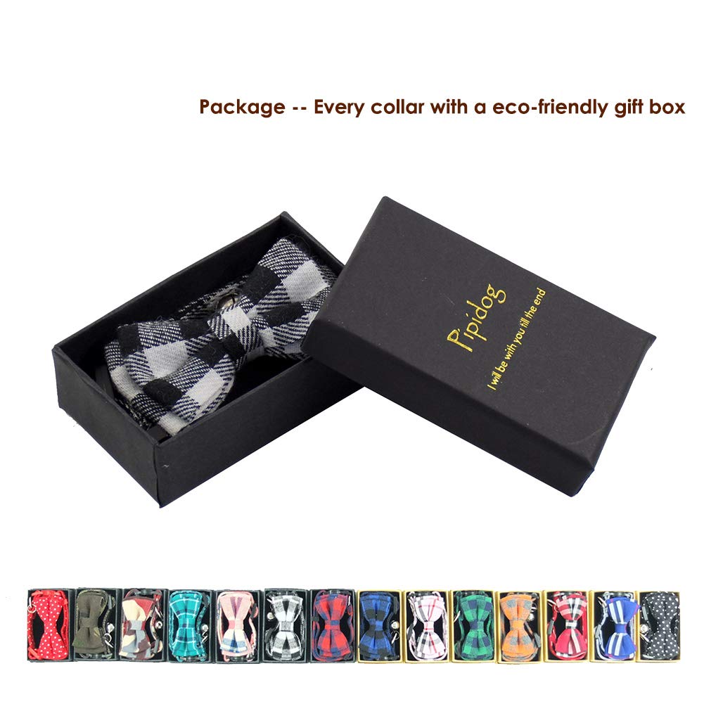 Cat Collars Breakaway with Bell and Bow Tie, Plaid Design Adjustable Safety Kitty Kitten Collar(6.8-10.8in) (Black Plaid)