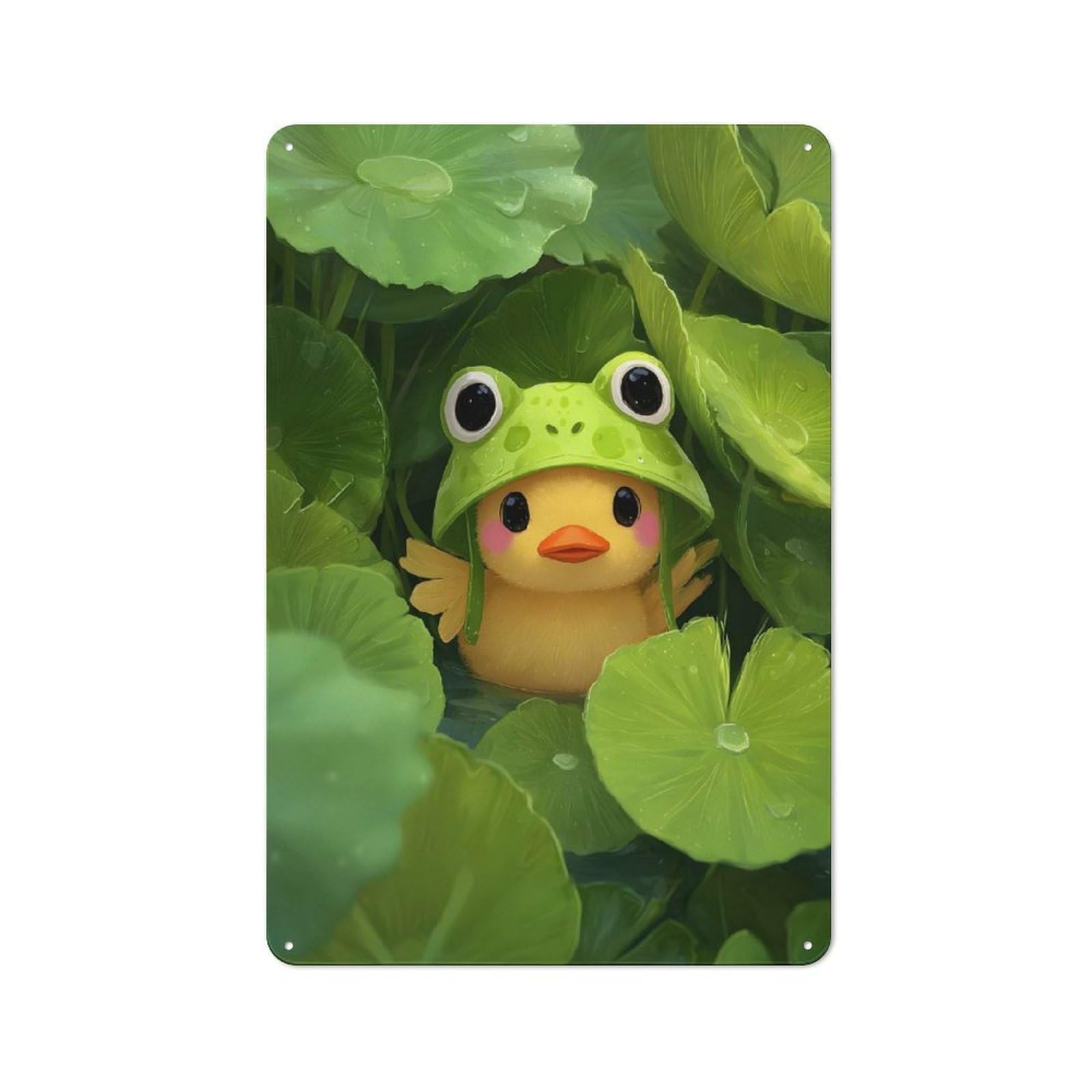 Junmoney Duckling With Frog Hat In Lilypads Retro Tin Sign 30X20cm For Guest Room Or Hallway, For Kitchen, Dining Room And Home Bar Wall Decor