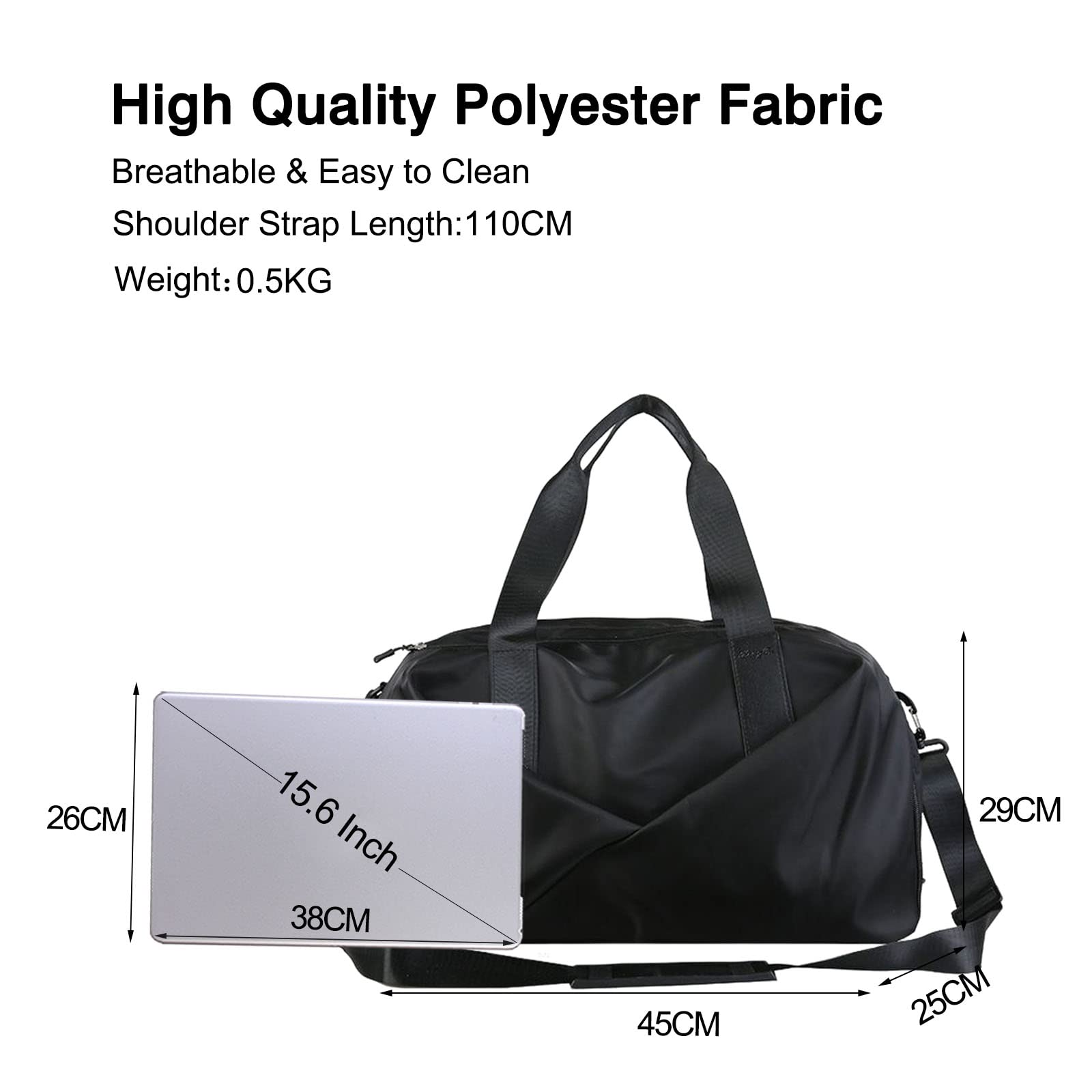 FANDARE Ultraligero Bolsa de Viaje Bolsa Deportivas de Gimnasio Bolsas de Viaje Mujer Hombre Weekender Bolsa de Fin de Semana con Bolsillo de separación húmedo y seco y Zapato Compartimento
