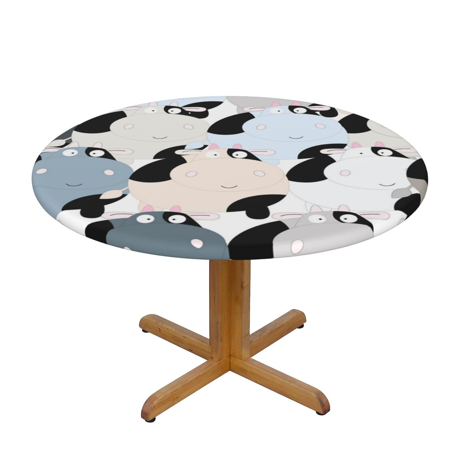 Ffshkowe Cow Collection Elastic Round Tablecloth Oil Proof Table Cover For Dining Party Picnic