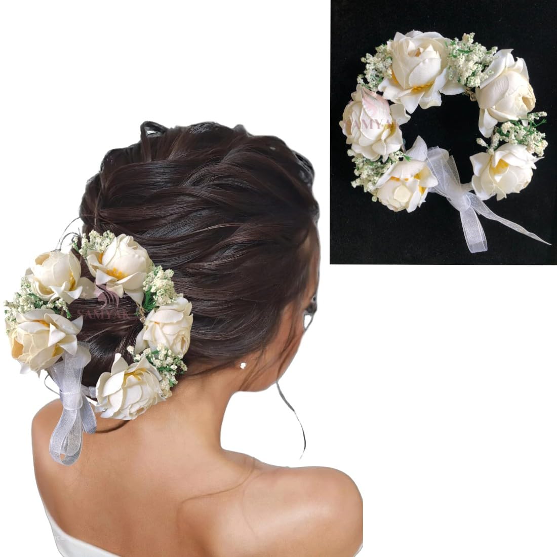 Samyak Floral Tiara Veni Hair Bridal Gajra Headband Hair Accessories Wedding Jewellery for Girls & Women Hair Accessories (White) (B0D846Q1X2) Amazon Price History, Amazon Price Tracker