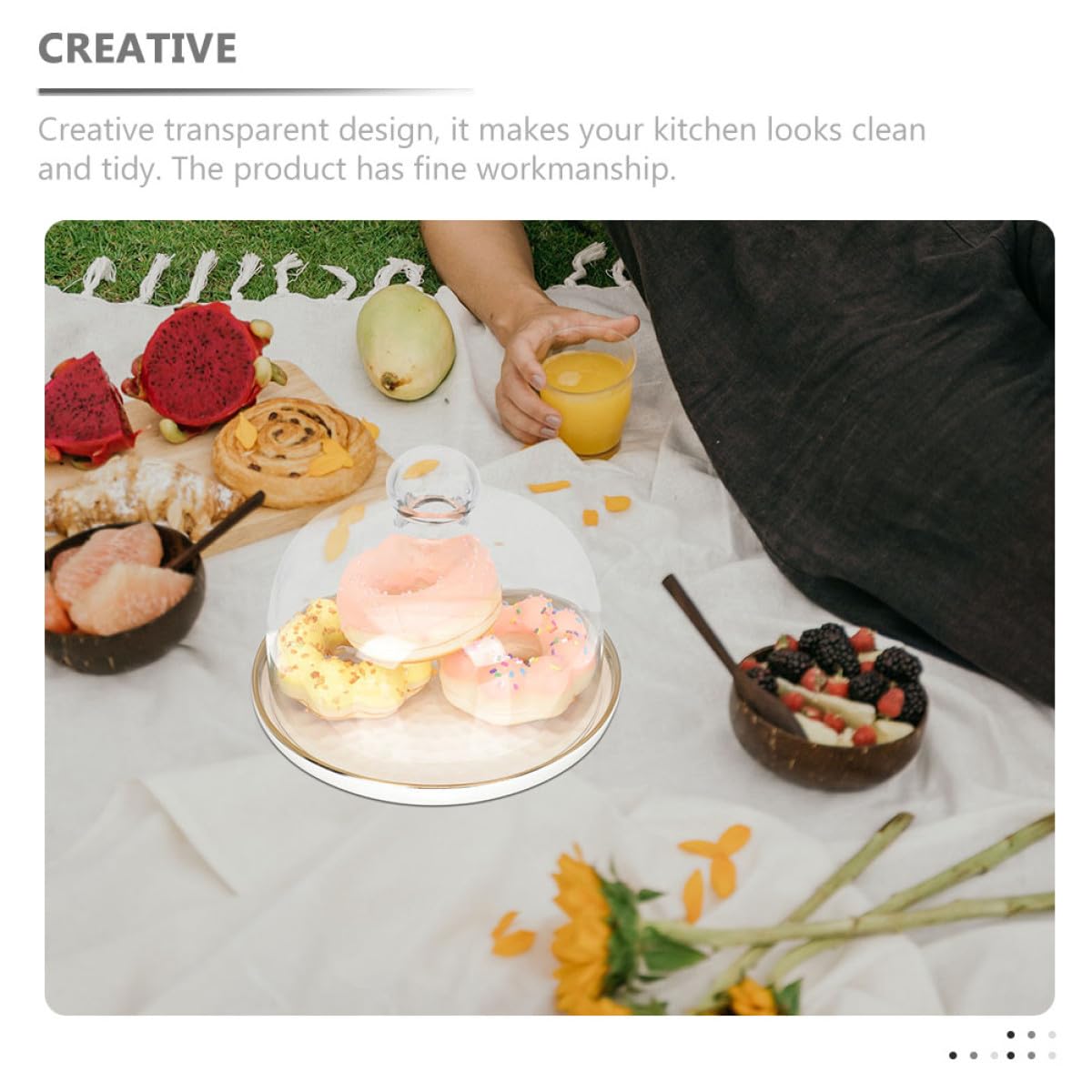 GALPADA Plato de Pastel Casero Multifunción de Cerámica y Vidrio Diseño Transparente Creativo y Asa para Exhibir Postres en Fiestas y Celebraciones