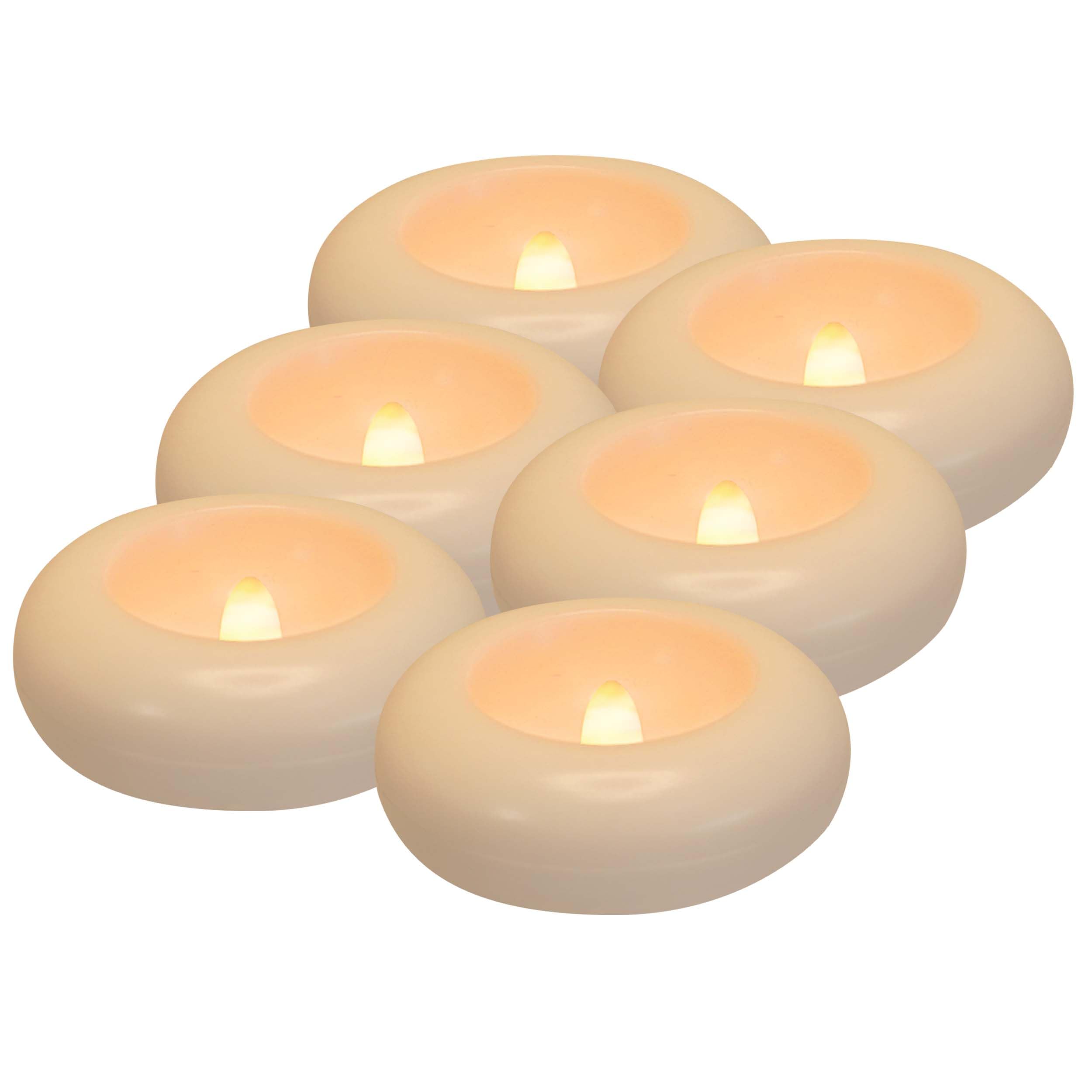 Aignis 6pcs Flameless LED Floating Candles Battery Operated, 120+ Hours Glow Time, 3 Inch White Plastic Tealights, Cozy Light for Romantic Pool/Bathtub/Hot Bath/Wedding Centerpiece Decor