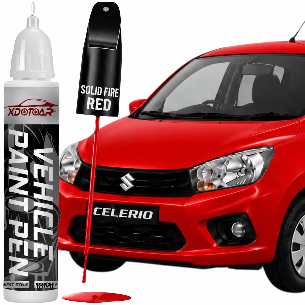 XDOTOAR Car Touch Up Paint Pen for Maruti Suzuki CELERIO SOLID FIRE RED (Z4Q) | Factory Color Matched 2K Paint Technology | Car Scratch Remover & Paint Chip Repair | Quick Dry Formula | Rust Protection | 18ml-image-14