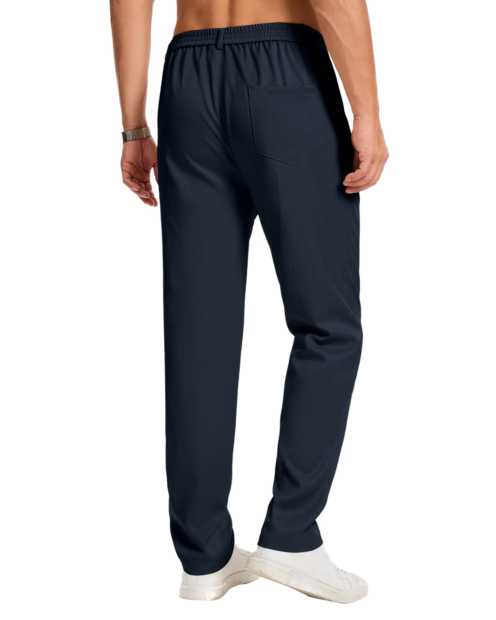 LVCBL Pantalon Chino Stretch pour Homme - Coupe Droite - Couleur Unie - avec élastique à la Taille