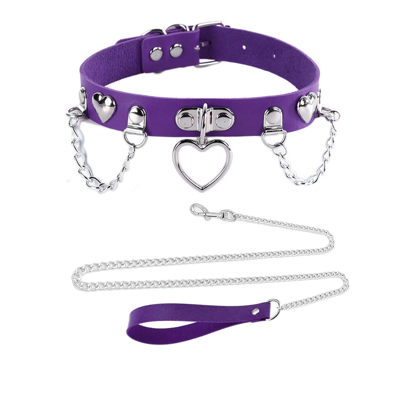 TosmifairyPurple Leather Collar and Leash for Women,Soft PU Choker Necklace  with Chain Emo Y2K Gothic Grunge Jewelry Accessories