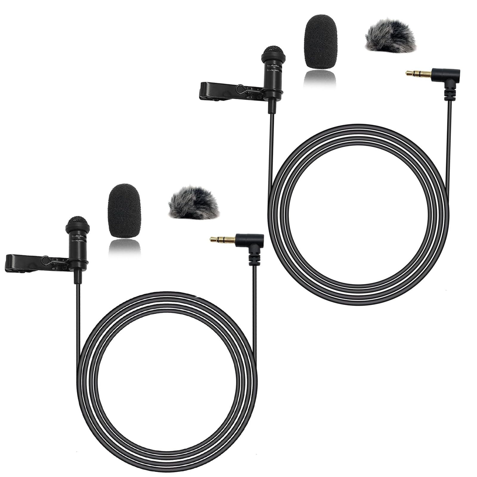 NewTH 2 Pack Lavalier Lapel Microphone Omnidirectional Condenser Wired Clip On Lav Mic for DJI Mic 2