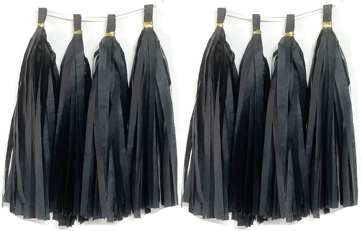 EliteKoopers 5Pcs Black Tissue Tassels Paper Garland Hanging Bunting For Wedding Birthday Party Decor