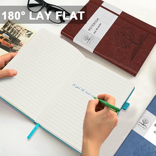 Miniatura 5 de Cuaderno A5 con rayas de cuero, 160 páginas, diario de 3.53 ozm, de papel grueso, tapa dura, con bolsillo, para trabajo, hombres y mujeres, 8.4 x