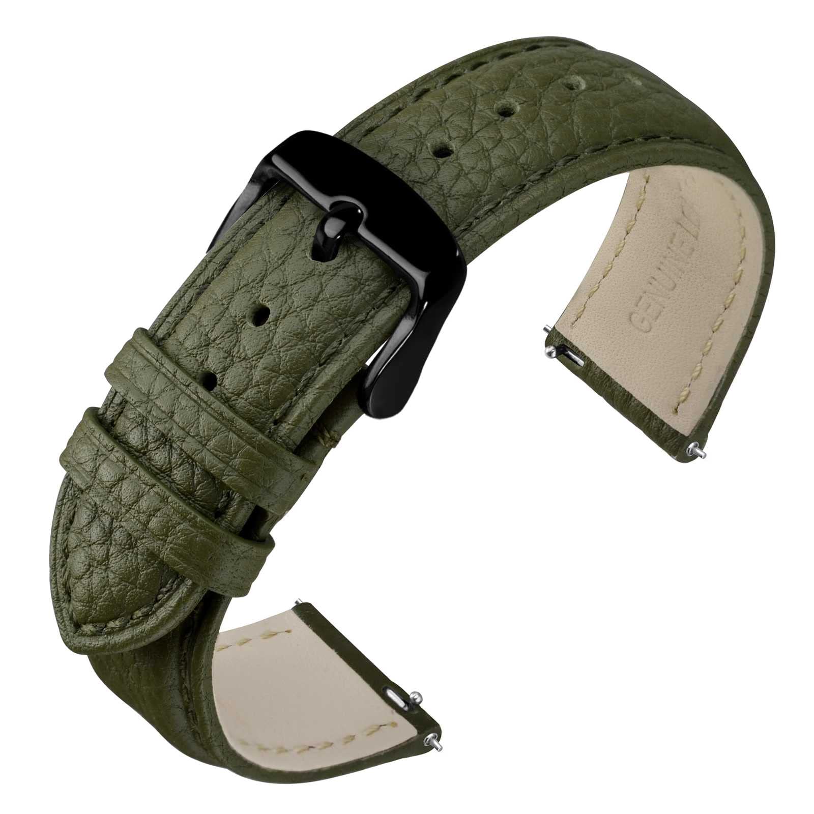 ANNEFIT Watch Band 22mm, Quick Release Textured Padded Leather Straps with Black Buckle for Men and Women (Army Green)
