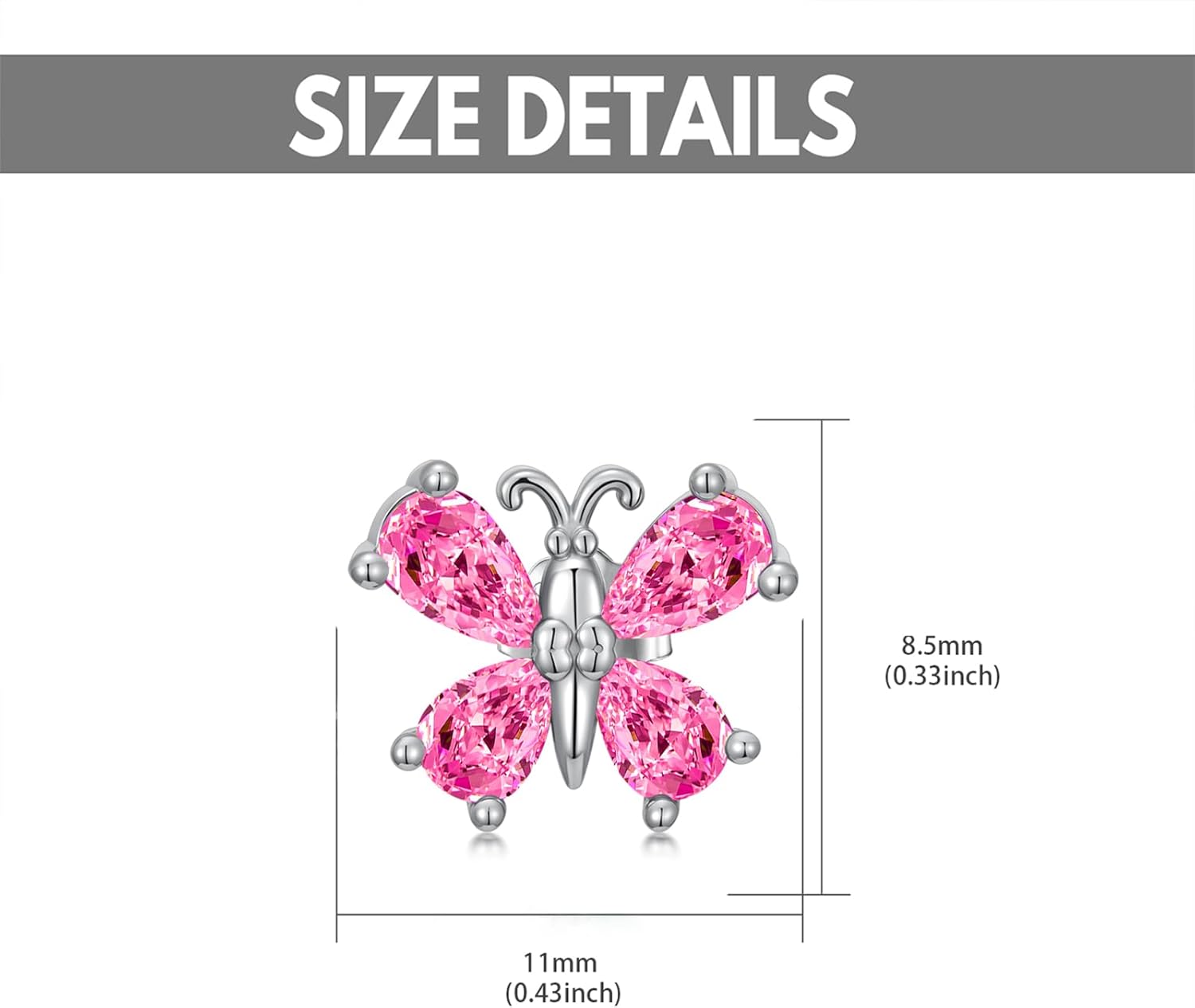 Butterfly Earrings for Women, S925 Sterling Silver Birthstone Stud Earrings Colored Gemstone Butterfly Jewelry Birthday Celebration Gift - Image 5